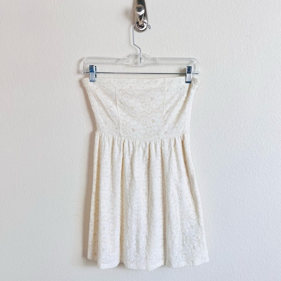 Cream Boho Lace Strapless Bustier Mini Sun Dress - Picture 1 of 9